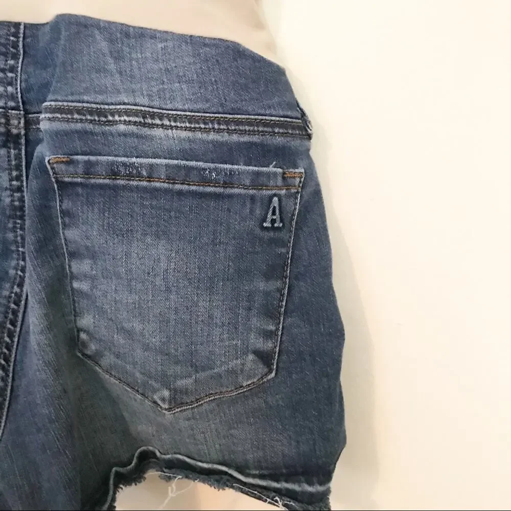 AOS distressed faded stretchy maternity full panel denim jean cutoff shorts S 26